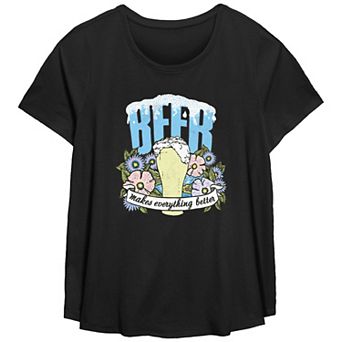 Plus Size Beer Makes Everything Better Scoop Hem Flow Graphic Tee