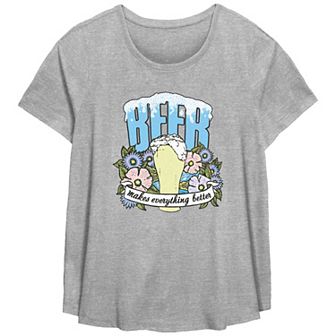 Plus Size Beer Makes Everything Better Scoop Hem Flow Graphic Tee