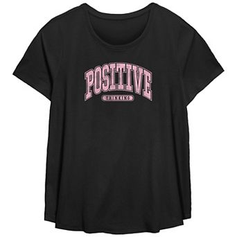Plus Size Positive Thinking Scoop Hem Flow Graphic Tee