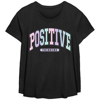 Plus Size Positive Thinking Scoop Hem Flow Graphic Tee