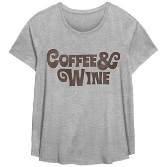Plus Size Coffee & Wine Scoop Hem Flow Graphic Tee
