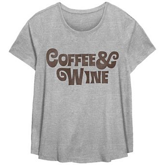 Plus Size Coffee & Wine Scoop Hem Flow Graphic Tee
