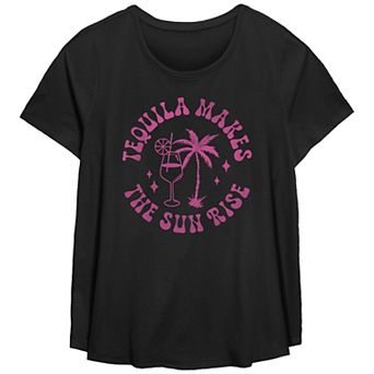 Plus Size Tequila Makes The Sunrise Scoop Hem Flow Graphic Tee