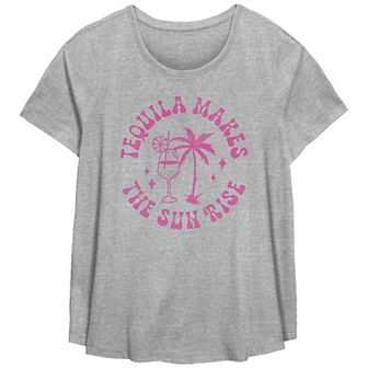 Plus Size Tequila Makes The Sunrise Scoop Hem Flow Graphic Tee