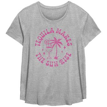 Plus Size Tequila Makes The Sunrise Scoop Hem Flow Graphic Tee