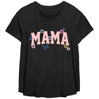 Plus Size Mama Flowers Scoop Hem Flow Graphic Tee