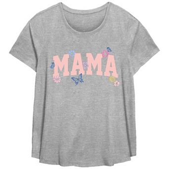Plus Size Mama Flowers Scoop Hem Flow Graphic Tee