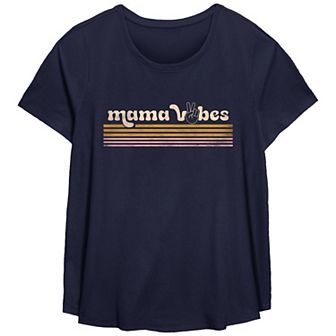 Plus Size Mama Vibes Scoop Hem Flow Graphic Tee