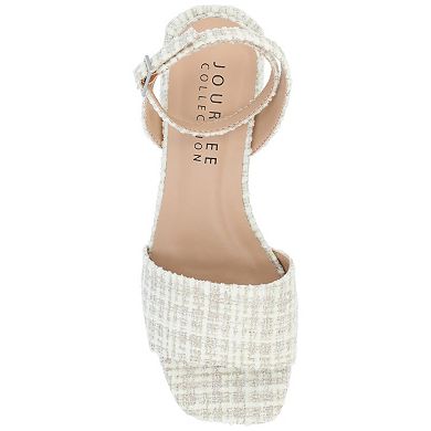 Journee Adleey Women's Tru Comfort Foam Tweed Low Block Heel Sandals