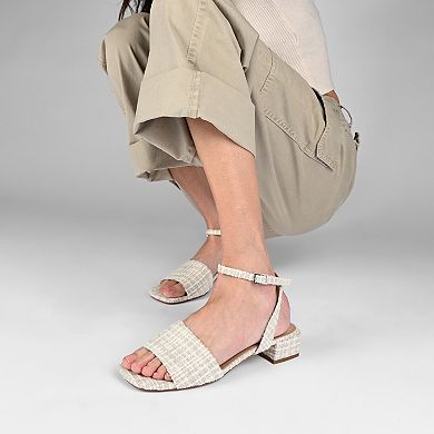 Journee Adleey Women's Tru Comfort Foam Tweed Low Block Heel Sandals