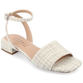 Journee Adleey Women's Tweed Low Block Heel Sandals
