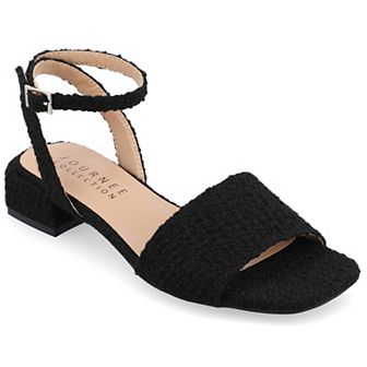 Journee Adleey Women's Tru Comfort Foam Tweed Low Block Heel Sandals