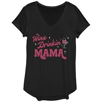 Women's Wine Drinking Mama V-Neck Graphic Tee