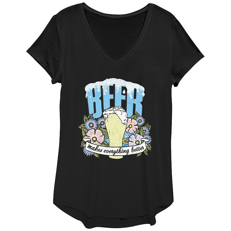 Women's Beer Makes Everything Better V-Neck Graphic Tee, 