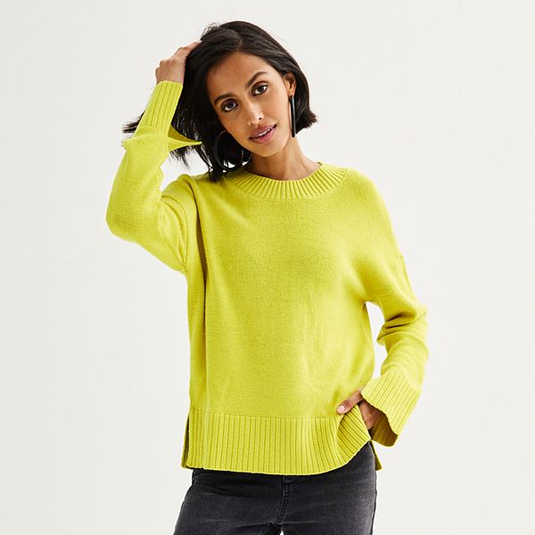 Women's Sonoma Goods For Life® Side Slit Crewneck Sweater - Transcend Green (LARGE)