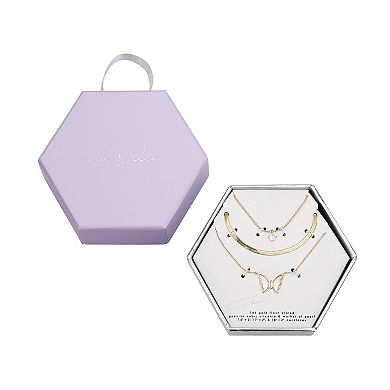 Isla & Alex Cubic Zirconia & Mother of Pearl Butterfly Layered Necklace Set