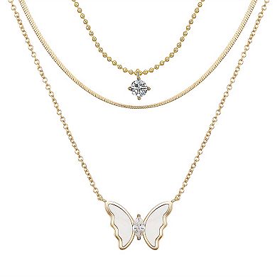 Isla & Alex Cubic Zirconia & Mother of Pearl Butterfly Layered Necklace Set