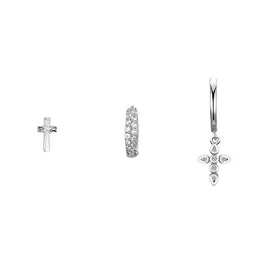 Isla & Alex Cubic Zirconia Cross Stud & Hoop Earring Set
