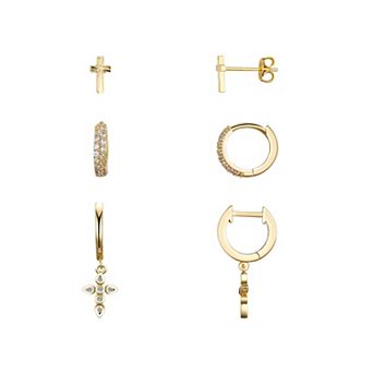 Isla & Alex Cubic Zirconia Cross Stud & Hoop Earring Set