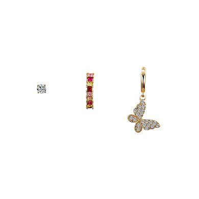 Isla & Alex Cubic Zirconia Butterfly Stud & Hoop Earring Set