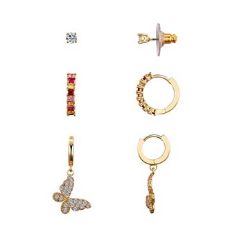 Isla & Alex Cubic Zirconia Butterfly Stud & Hoop Earring Set