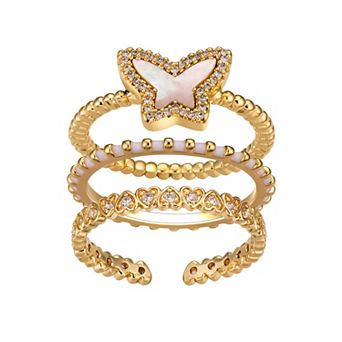 Isla & Alex Cubic Zirconia & Mother of Pearl Butterfly Ring Set