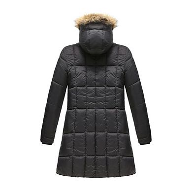 Haute Edition Women's Mid-length Puffer Parka Coat With Faux Fur-lined Hood