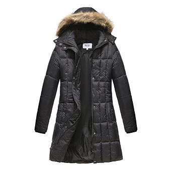 Haute Edition Women's Mid-length Puffer Parka Coat With Faux Fur-lined Hood