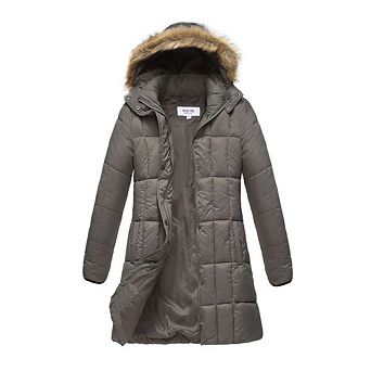 Haute Edition Women's Mid-length Puffer Parka Coat With Faux Fur-lined Hood