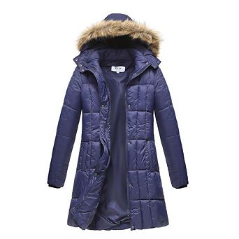 Haute Edition Women's Mid-length Puffer Parka Coat With Faux Fur-lined Hood