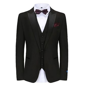 Men's Slim-fit 3 pc Satin Peak Lapel Tuxedo