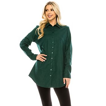 Haute Edition Women's Button Down Flannel Tunic Shirt