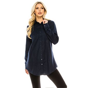 Haute Edition Women's Button Down Flannel Tunic Shirt