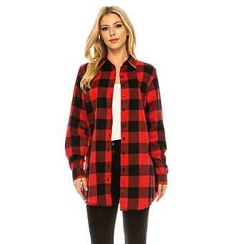 Haute Edition Women's Button Down Flannel Tunic Shirt