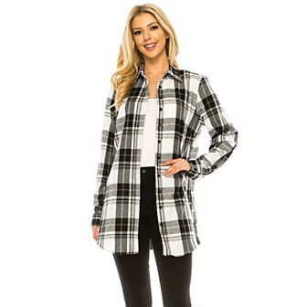 Haute Edition Women's Button Down Flannel Tunic Shirt