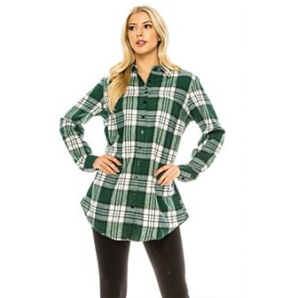 Haute Edition Women's Button Down Flannel Tunic Shirt