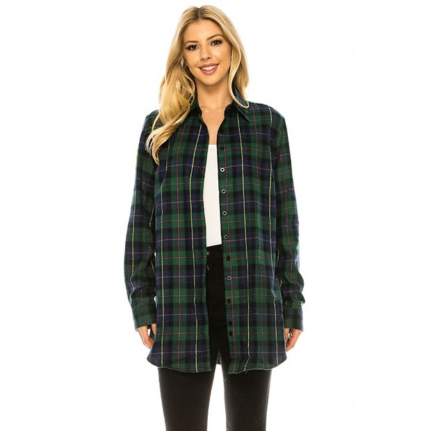 Women's Plus Size Plaid Shirt - 3/4 Sleeve V Neck Tunic Top, Loose Swing Fit, Casual Fall Blouse (Plaid Green, 6X)
