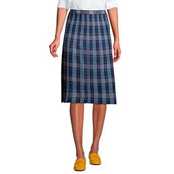Women's Lands' End School Uniform Plaid Pleated Midi Skirt