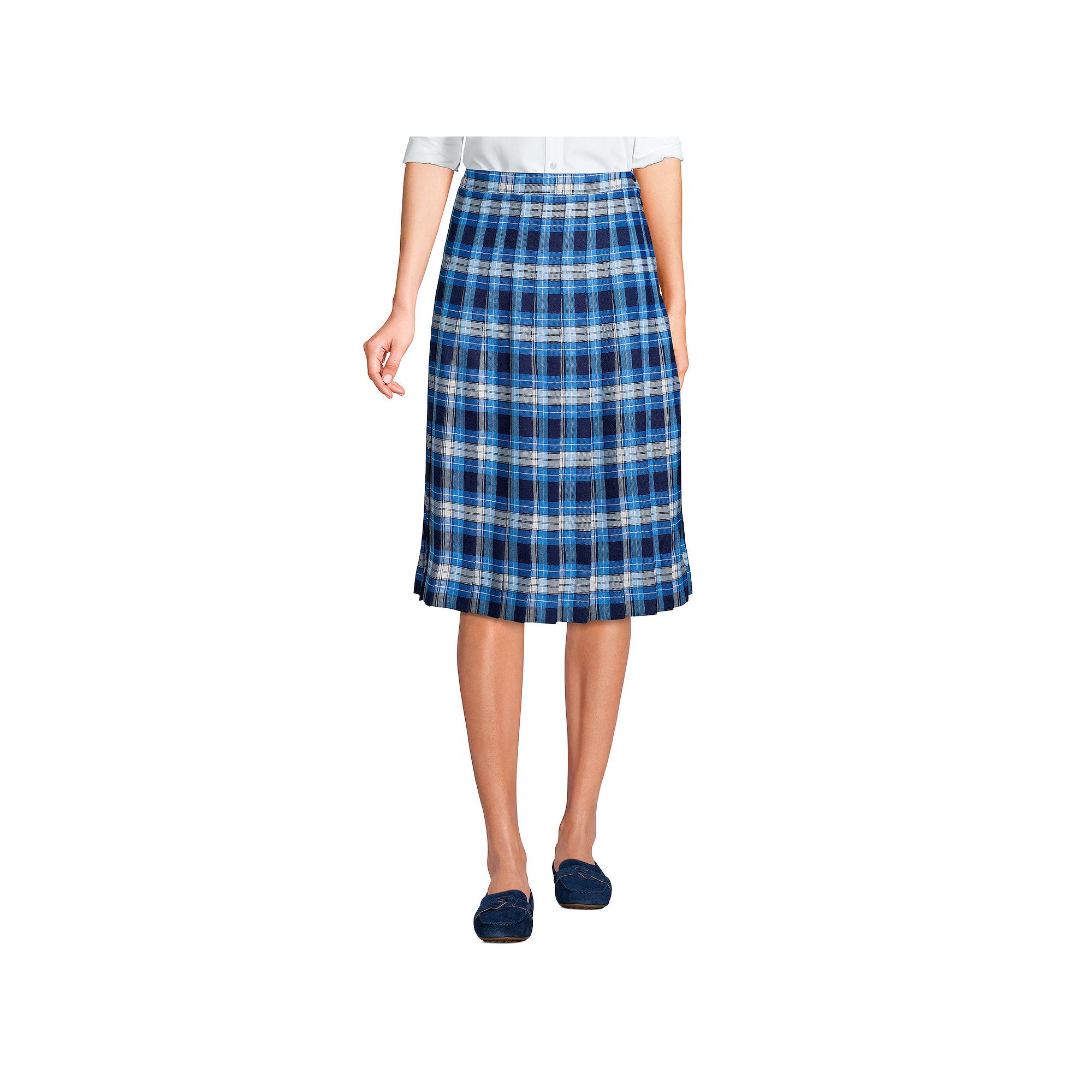 Womens Lands End School Uniform Plaid Pleated Midi Skirt, Size: 0, Clear 