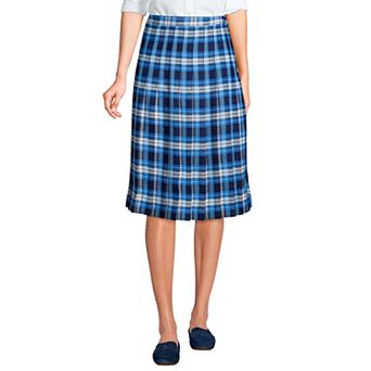 Women's Lands' End School Uniform Plaid Pleated Midi Skirt