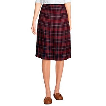 Women's Lands' End School Uniform Plaid Pleated Midi Skirt