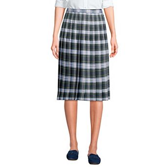 Women's Lands' End School Uniform Plaid Pleated Midi Skirt
