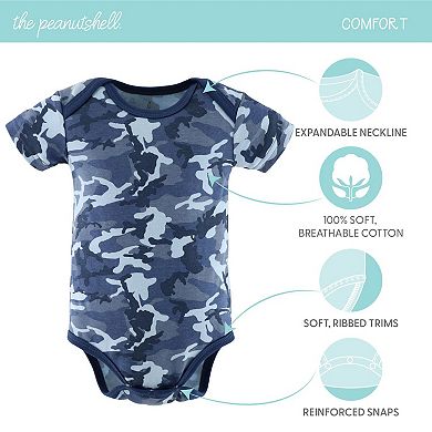 The Peanutshell Baby Boy Bodysuits, 7-pack, Blue Camo
