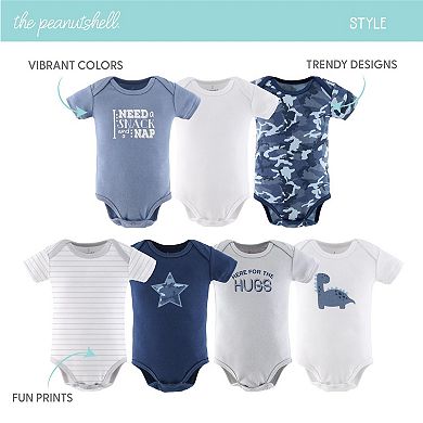 The Peanutshell Baby Boy Bodysuits, 7-pack, Blue Camo