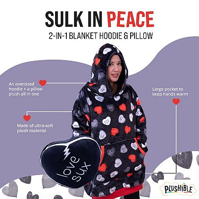 Unisex Love Sux Snugible - Reversible Blanket Hoodie Pillow