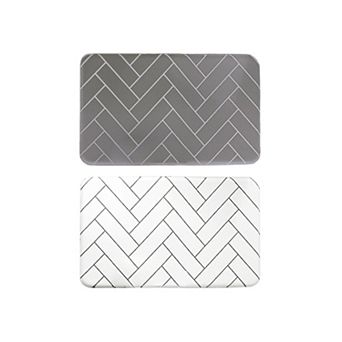 Good Use Double-Sided Non-toxic PVC Kitchen Mat (18” X 30”, Off White And Gray Herringbone), 2 Pack