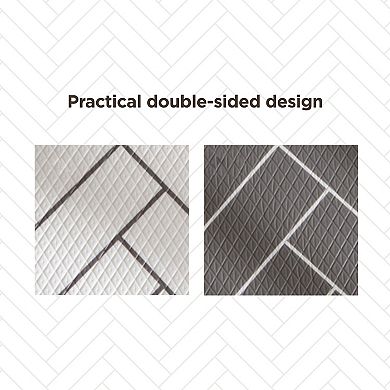 Good Use Double-Sided Non-toxic PVC Kitchen Mat (18” X 30”, Off White And Gray Herringbone), 2 Pack