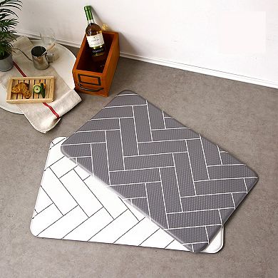 Good Use Double-Sided Non-toxic PVC Kitchen Mat (18” X 30”, Off White And Gray Herringbone), 2 Pack