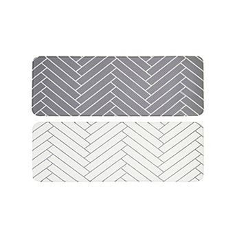 Good Use Double-sided Non-toxic PVC Kitchen Mat (18” X 38” Off White And Gray Herringbone), 2 Pack