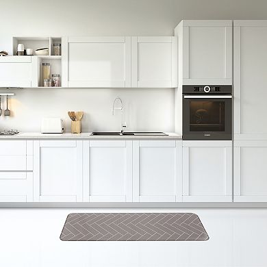 Good Use Double-sided Non-toxic PVC Kitchen Mat (18” X 38” Off White And Gray Herringbone), 2 Pack